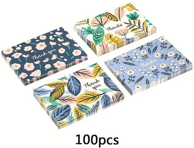 SZ-Damai Dankeskarten Set mit Vintage-Blumenmuster in Grau und Multicolour, 100 Stück blanko Grußkarten aus Papier - Bild 1