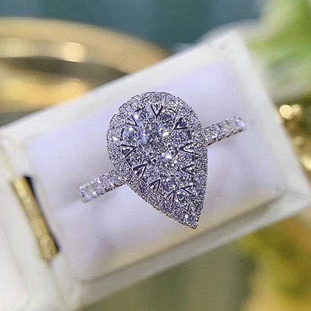 POMOiii Ring Birnenform, Zirkonia, Kristall, Weiß, Damen - Bild 1