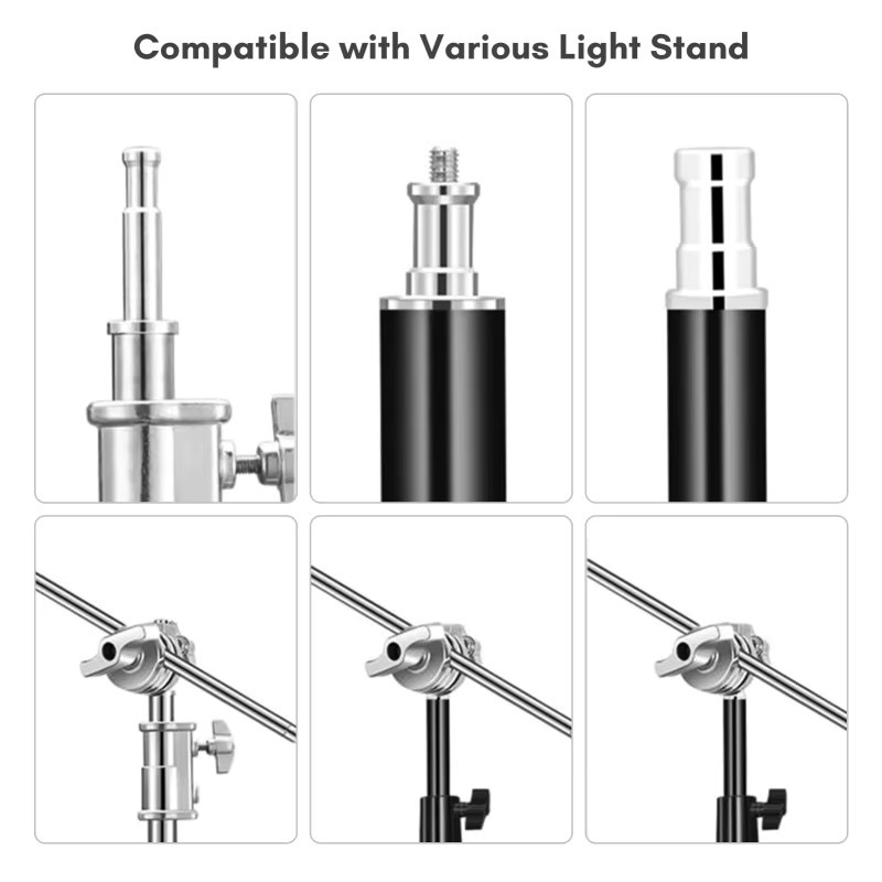 Andoer Multifunktionaler Lichtständer Montageadapter mit Hochleistungs-Drehkopf und Halterung für Ständerverlängerung und Auslegerarm in Schwarz oder Silber - Bild 3