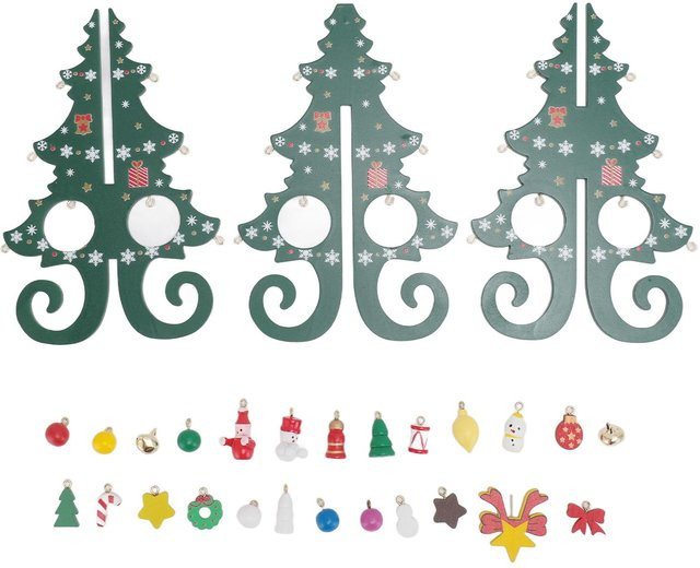 TOMTOP JMS Miniatur Weihnachtsbaum aus Holz mit Ornamenten in Grau und Grün für die Tischdekoration - Bild 1