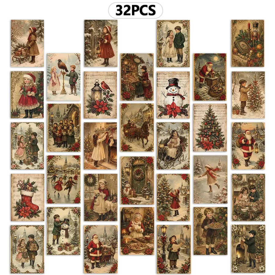 32 Stück Vintage-Postkarten mit Weihnachtsmotiven in Multicolour aus Papier - Bild 5
