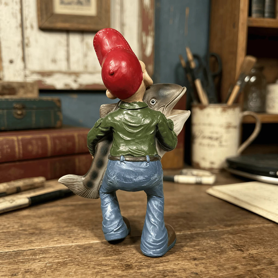 Akim Skulptur Fischerfisch mit großem Fisch, dekorative Harzstatue in Grau und Multicolour, maritime Tischdekoration für Zuhause oder Büro - Bild 2