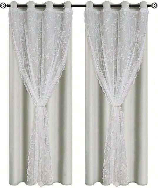 Yiran Furniture Verdunkelungsvorhang beige, modern und doppellagig mit Bindeseil und Ösen, B/H: 150 x 260 cm - Bild 1