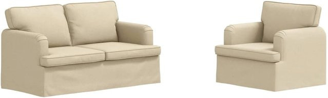 vidaXL Sofa 2-teilig in Creme und Beige aus Stoff mit Metallrahmen, B/T/H: 144 x 80 x 85 cm - Bild 1