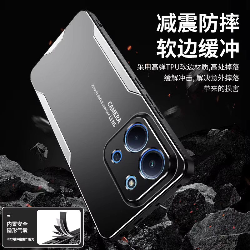 Stoßfeste Handyhülle aus Aluminiumlegierung und hartem PC für Xiaomi Redmi 15C und POCO C85 in Schwarz und Gold - Bild 4