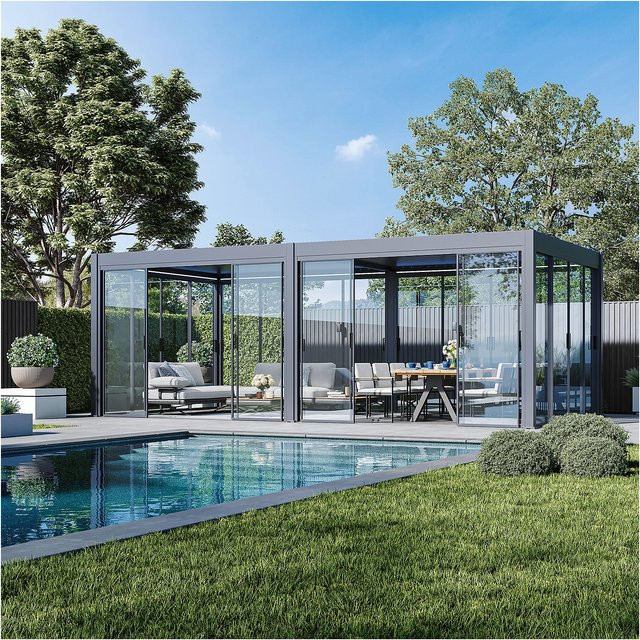 Weide Slim Frame Glasschiebetür für Pergola aus Aluminium in Anthrazit, Breite: 360 cm - Bild 1
