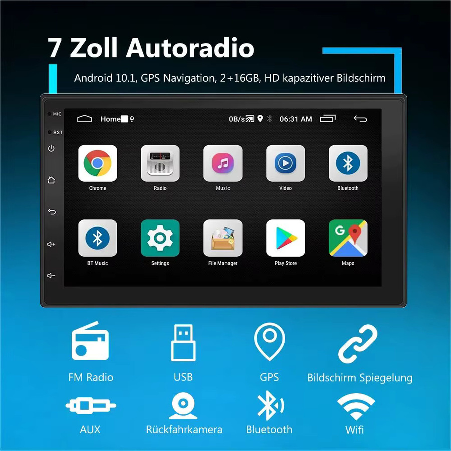 ESSGOO Android 15 Universelles Autoradio mit 64G Speicher, GPS und Bluetooth, 7 Zoll, Schwarz - Bild 2