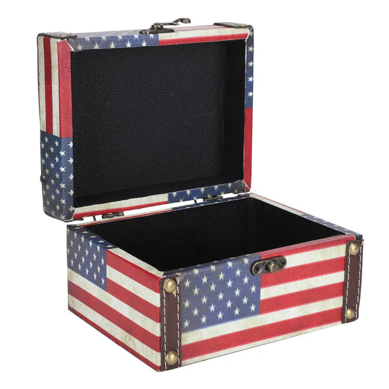 Neoglint Schmuckaufbewahrungsbox im Vintage-Stil als Schatztruhe aus Holz und Leder, mehrfarbig gestreift - Bild 3