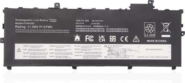 Lenovo Laptop-Akku 01AV430 Li-Ion Pack in Schwarz für ThinkPad X1 Carbon 5. und 6. Generation (2017/2018) - Bild 1