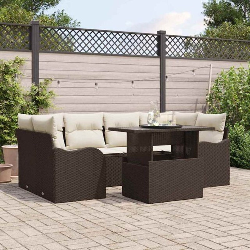 Vidaxl Garten-Sofa-Set aus Poly-Rattan mit 7 Kissen in Braun - Bild 1