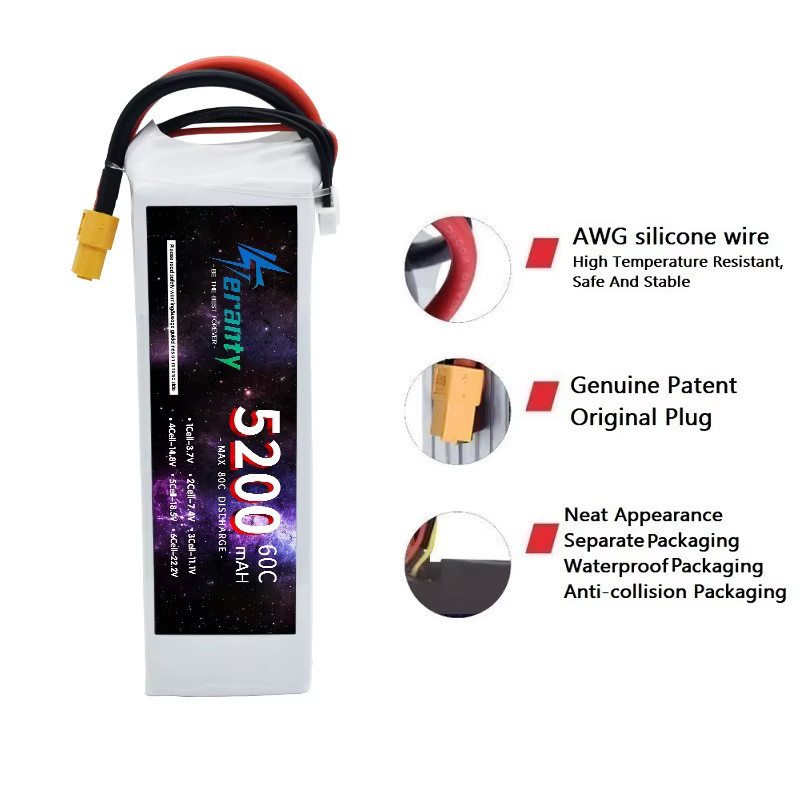 TERFPV 3S LiPo Akku 11,1 V 5200 mAh 60C für RC Auto, Drohne und Flugzeug mit XT60, Deans T, XT90 oder EC5 Anschluss, weiß - Bild 2