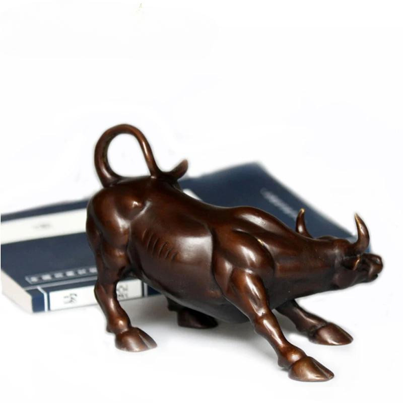 Yiran Furniture Wall Street Bull Figur aus Messing in Gold und Braun, Dekorative Bull Statue für Home Office und Feng Shui, Höhe: 12 cm - Bild 1