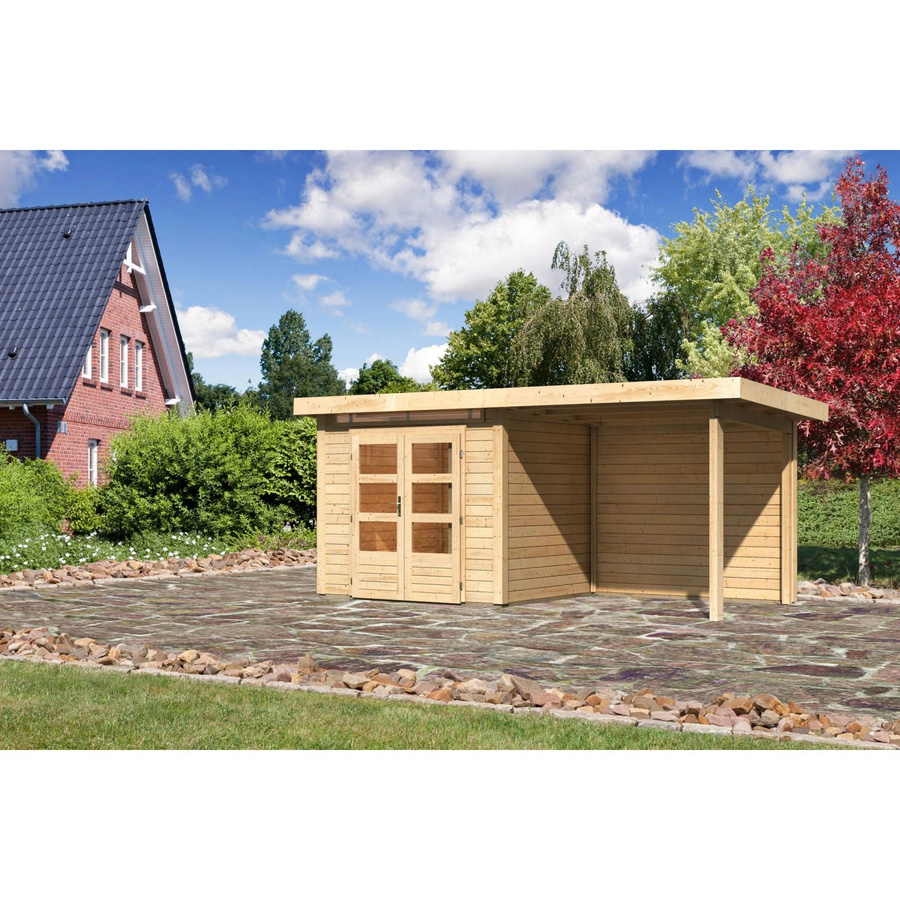 Karibu Holz-Gartenhaus Kumla 2 mit Pultdach, Unbehandelt, Braun, B: 244 cm, T: 204 cm, H: 222 cm - Bild 2