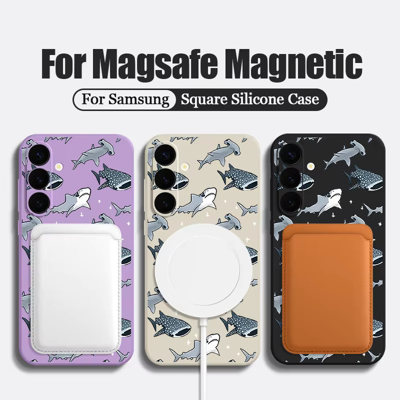 MOESOE Shark Dolphin Handyhülle für Samsung Galaxy S24 S25 S23 S22 Ultra S21 Plus kompatibel mit MagSafe Wireless Charging, TPU-Abdeckung, Schwarz/Mehrfarbig - Bild 2