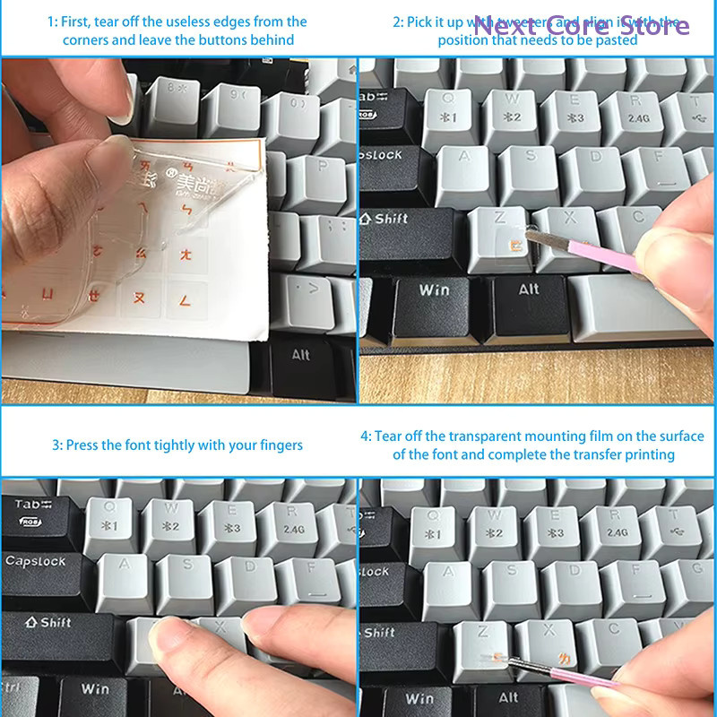 Universelle transparente Tastaturaufkleber für Desktop und Laptop mit deutscher Beschriftung inklusive Pinzette in Orange und Transparent - Bild 3
