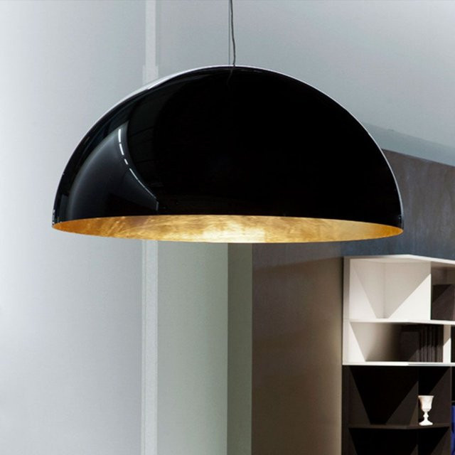Oluce Sonora 490 Pendelleuchte aus Aluminium in Schwarz mit Gold/Messing Innenfarbe - Bild 1