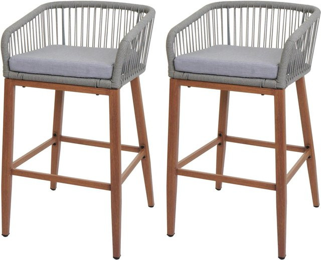 Proregal 2er-Set Rope-Barhocker mit Seilgeflecht und Sitzpolstern in Hellgrau, H x B x T: 92 x 51 x 53 cm, Sitzhöhe: 76 cm - Bild 1
