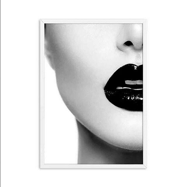 TPFLiving Poster Leinwand Modell A Frau mit schwarzen Lippen und Fingernägeln ohne Rahmen B: 60 cm, H: 90 cm - Bild 1