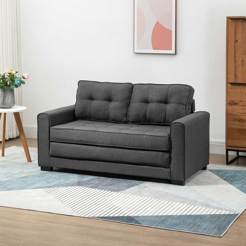 HOMCOM Schlafsofa 2-Sitzer Klappsofa mit Schlaffunktion aus Gummiholz und Polyestergewebe, Grau, B/T/H: 147,5 x 75 x 85 cm - Bild 2