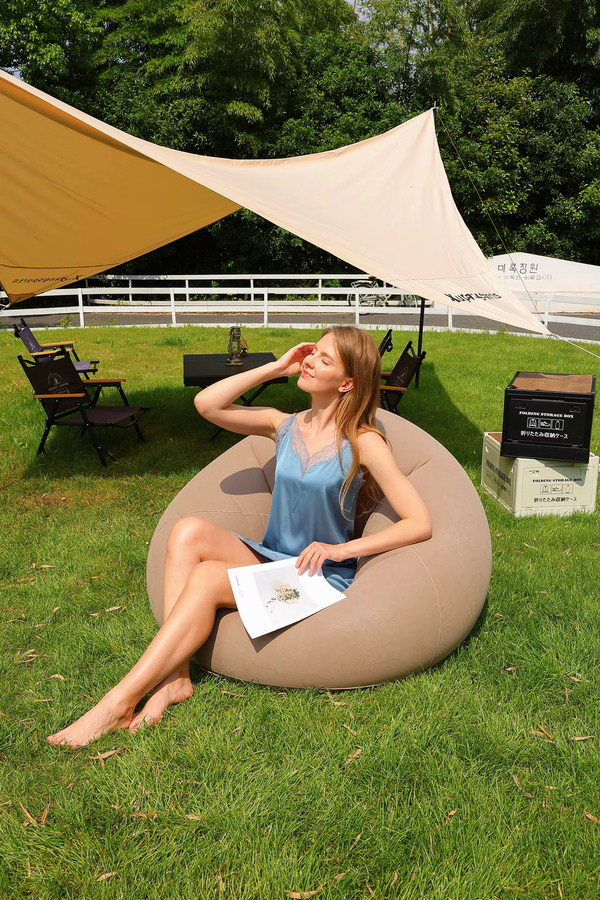 Aufblasbarer Sitzsack von AZULBLANCO in Beige als tragbarer Campingstuhl und Lazy Sofa für das Wohnzimmer, B/T/H: 60 x 110 x 42 cm - Bild 4