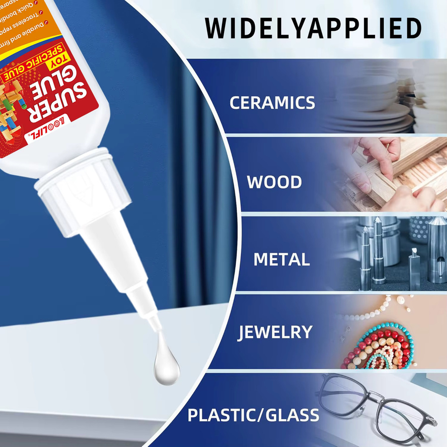 LOOLIFL Cyanacrylat-Kleber transparent, 20 g schnell trocknende Reparaturflüssigkeit für Spielzeug, Gummi, Glas, Holz, Metall und Kunststoff - Bild 5