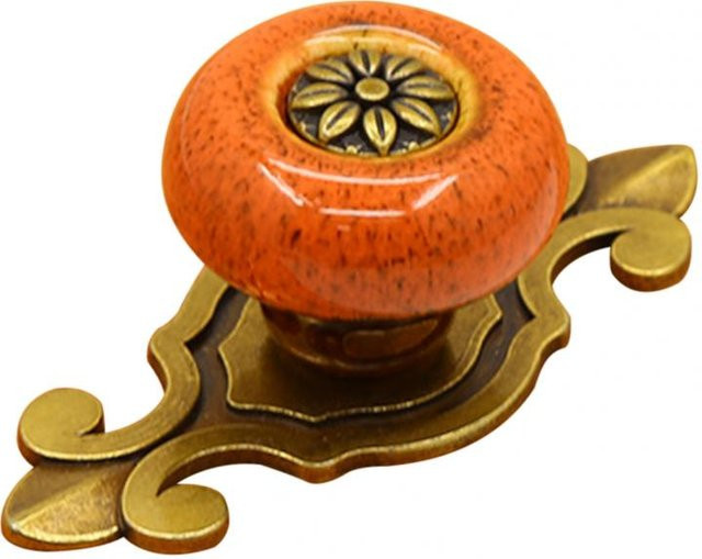 Love Home Garden Keramik-Türgriff mit Blumenmuster in Orange und Zink-Finish für Schränke und Schubladen - Bild 1