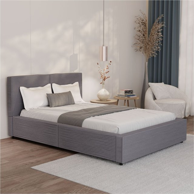 Juskys Polsterbett Salerno in Grau Cord mit modernem Design, Breite: 140 cm, Länge: 200 cm - Bild 1