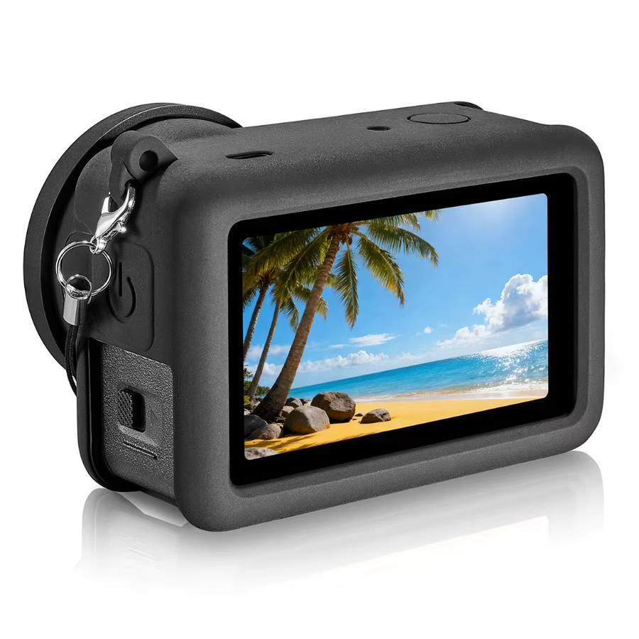 DJI Osmo Action 6 Schutzset in Schwarz mit Silikonhülle, Displayschutzfolie aus gehärtetem Glas, Objektivdeckel und Mini-Tragetasche - Bild 3