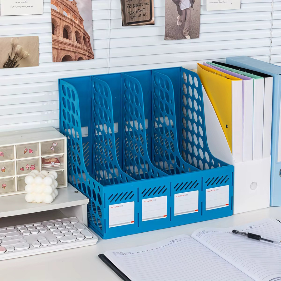 Abnehmbarer A4-Dokumenten-Organizer aus Kunststoff als Desktop-Bücherregal und Aktenhalter in Pink oder Blau - Bild 1