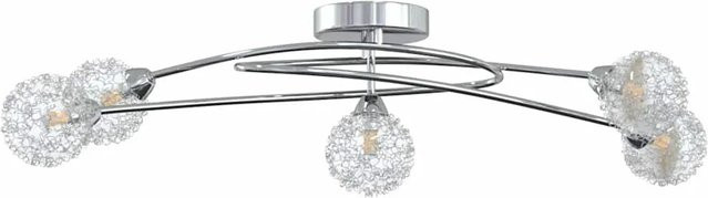 vidaXL Deckenleuchte in modernem Design mit Drahtgeflecht-Schirmen aus Eisen und Glas, Farbe Silber/Chrom, für 5 G9 LED-Leuchten - Bild 1