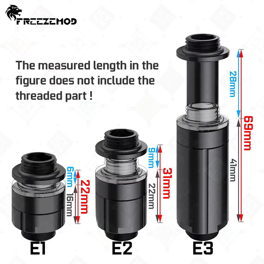 FREEZEMOD M-M Verlängerungsanschluss für Wasserkühler aus Messing in Schwarz, 16–69 mm, PC-Kühlung Metallverlängerungszubehör - Bild 2