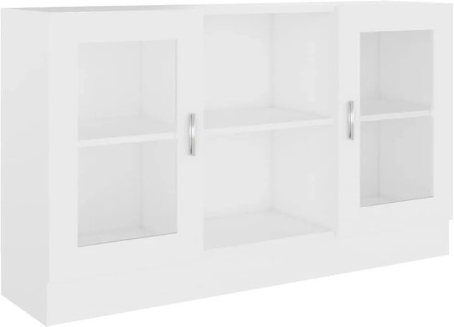 vidaXL Vitrinenschrank Weiß mit Glastüren aus Holzwerkstoff und Glas, B/T/H: 120 x 30,5 x 70 cm - Bild 1