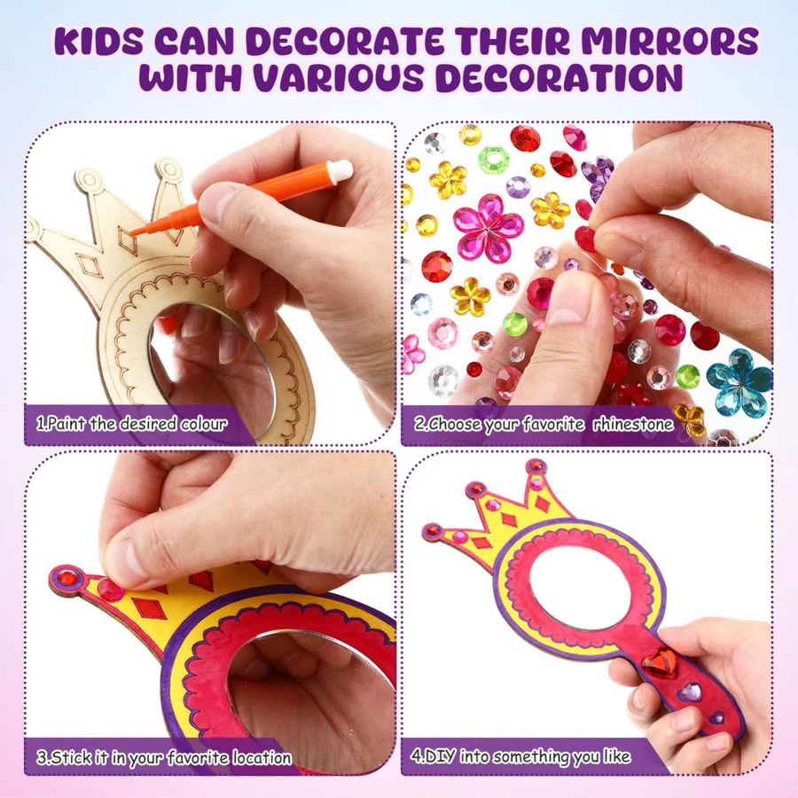 8er Set NOTIONSLAND Holzspiegel zum Basteln für Kinder mit Pinsel als DIY Dekoration und Geschenk für Geburtstage - Bild 2