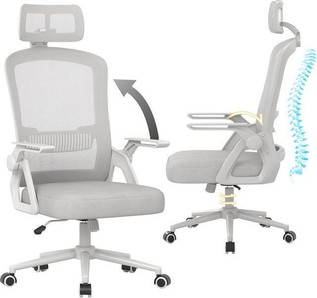 GartistGO Ergonomischer Schreibtischstuhl in Schwarz mit Kopfstütze, atmungsaktiver Netzbespannung und Armlehnen, moderner Drehstuhl für Home Office - Bild 1
