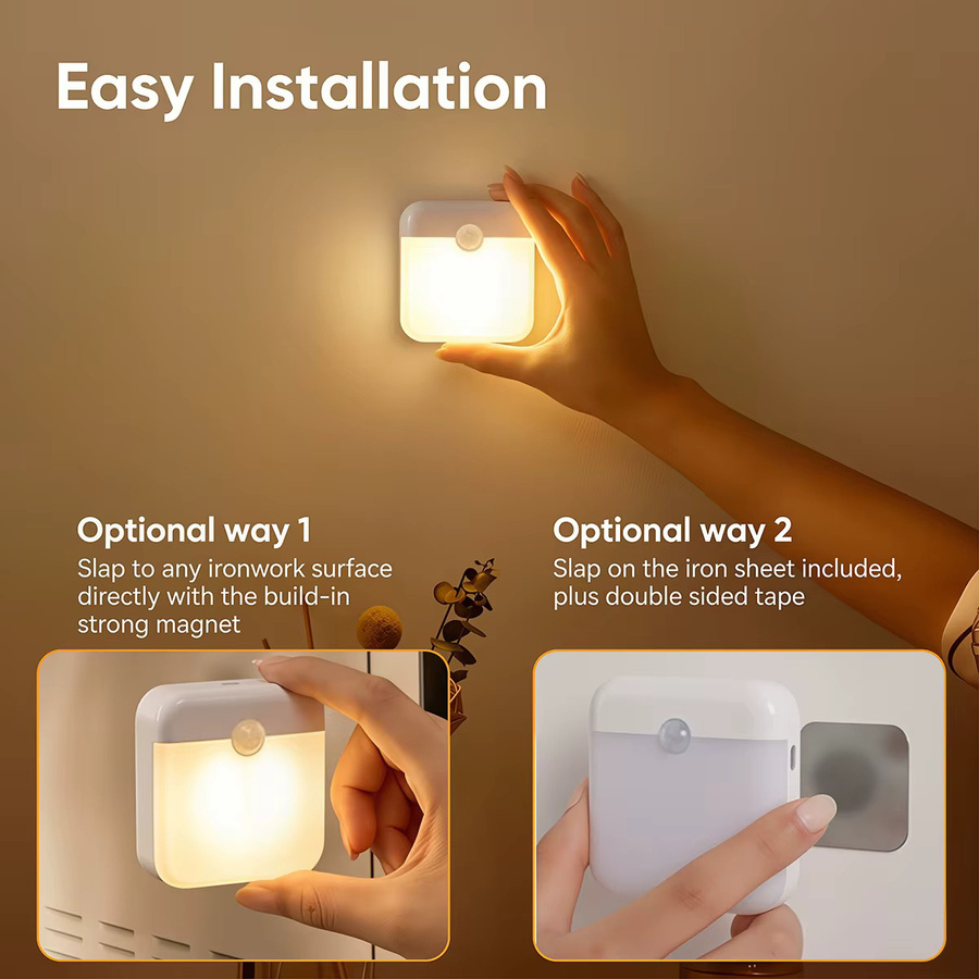 Leclstar LED-Nachtlicht mit Bewegungssensor, dimmbar, USB-aufladbar, quadratisch, warmweiß, Farbe: Weiß - Bild 5