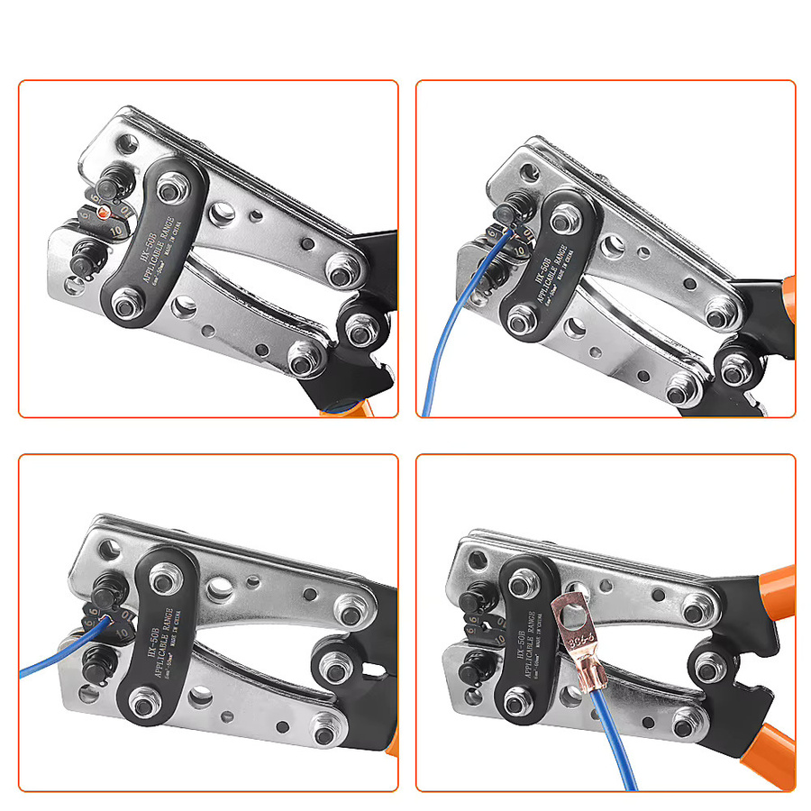 WOZOBUY Sechskant-Crimpzange HX-50B für Rohrklemmen und Kabelschuhe, 6–50 mm2/AWG 10–1/0, Orange - Bild 5