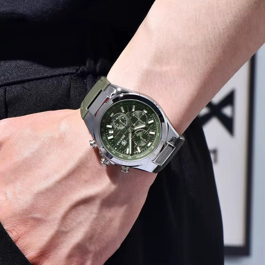 BENYAR Armbanduhr Chronograph, Quarz, Leder, Grün, Herren - Bild 4