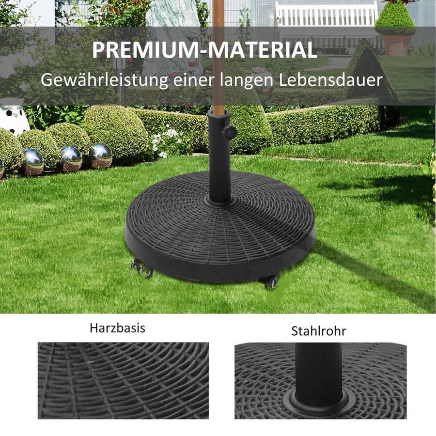 Outsunny Sonnenschirmständer in Schwarz mit Rattanoptik aus Metall und Kunstharz, Durchmesser: 52 cm, Höhe: 41 cm - Bild 4