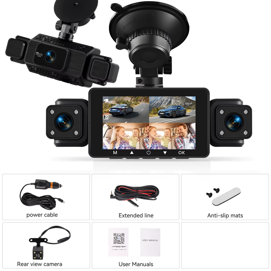 Podofo Dashcam mit 1080P Full HD, WIFI App-Steuerung, 4 Linsen, Nachtsicht und Bewegungserkennung in Schwarz - Bild 6