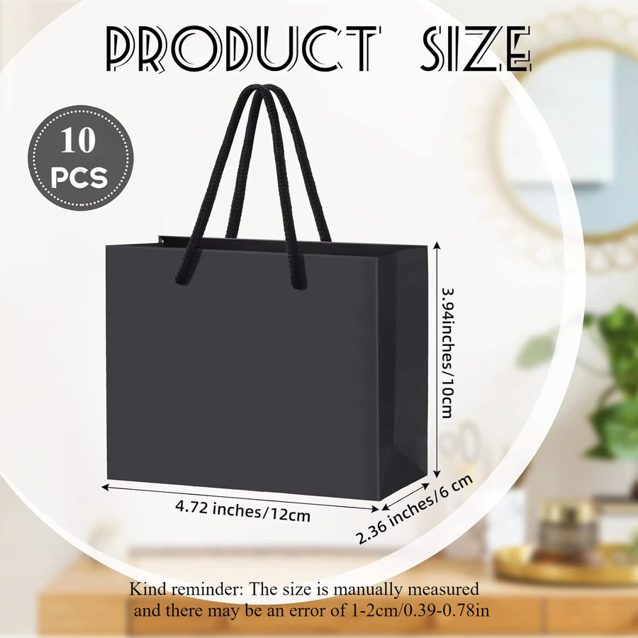 Schwarze Papier-Geschenktüten mit Griffen für Hochzeiten, Geburtstage und Partys, 10 Stück - Bild 6