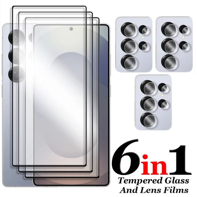 6-in-1 Schutzset für Samsung Galaxy S26 Ultra S25 FE S24 S23 S22 S21 Plus mit 9H gehärteter Glas Schutzfolie und Soft Fiber Objektivschutz in Transparent und Multicolour - Bild 1