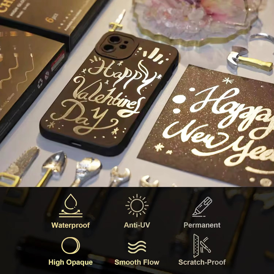 Chrom-Spiegel-Lackmarker Set mit reflektierender Tinte in Silber und Gold, 2mm Strichstärke für Auto-Styling, Modellbau und Handwerk auf Metall, Holz oder Kunststoff - Bild 2