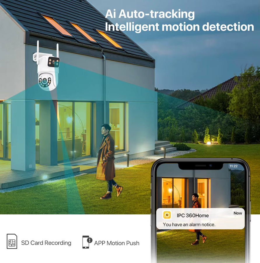 WONSDAR 8MP HD WiFi Outdoor Überwachungskamera mit Dual Screen, Auto Tracking und IP66 Schutz in Weiß - Bild 2