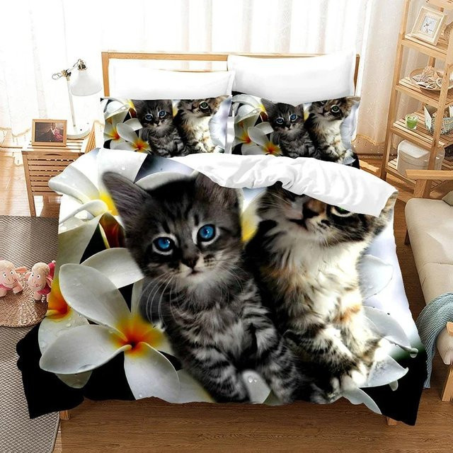 Bettwäsche-Set mit Katzenmotiv von Binchi Outdoor Product, bestehend aus Bettbezug und Kissenbezügen, Mehrfarbig, B/H: 70 x 133 cm - Bild 1