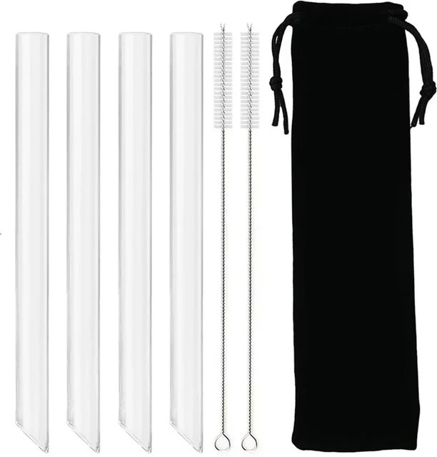 Wiederverwendbares Glasstrohhalm-Set von JANKNG aus transparentem Borosilikatglas für Bubble Tea, Smoothies und Cocktails, Durchmesser: 12 mm bis 14 mm - Bild 1