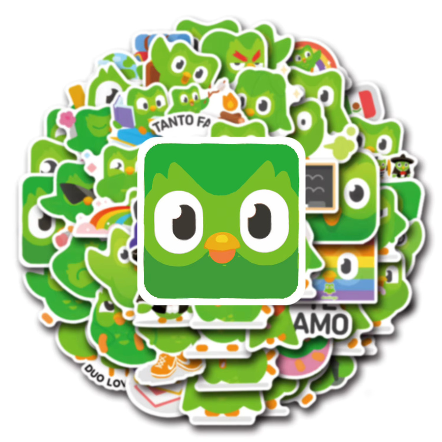 Duolingo Aufkleber, Grüner Vogel Cartoon Graffiti, 55-teiliges Set - Bild 2