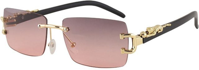 Rechteckige Sonnenbrille, randlos, Leopard-Dekor, braun, Unisex - Bild 1