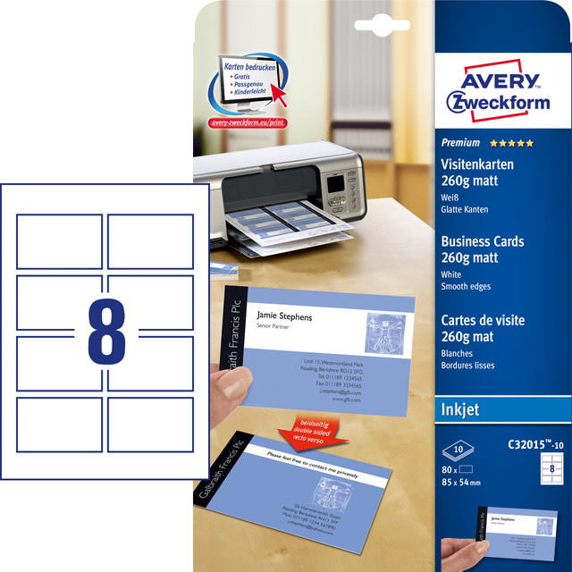 AVERY ZWECKFORM Premium Visitenkarten Weiß B/H: 85 x 54 mm - Bild 1
