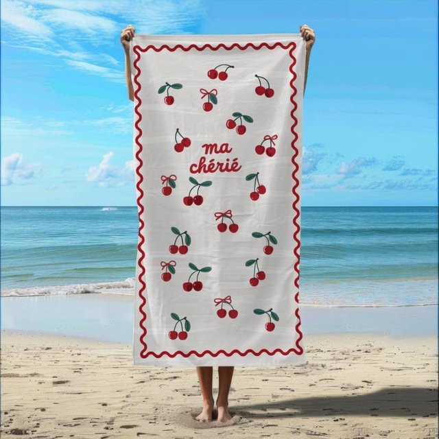 Ma Cherie Strandtuch Kirsch Motiv Weiß, B/H: 80 x 160 cm - Bild 1