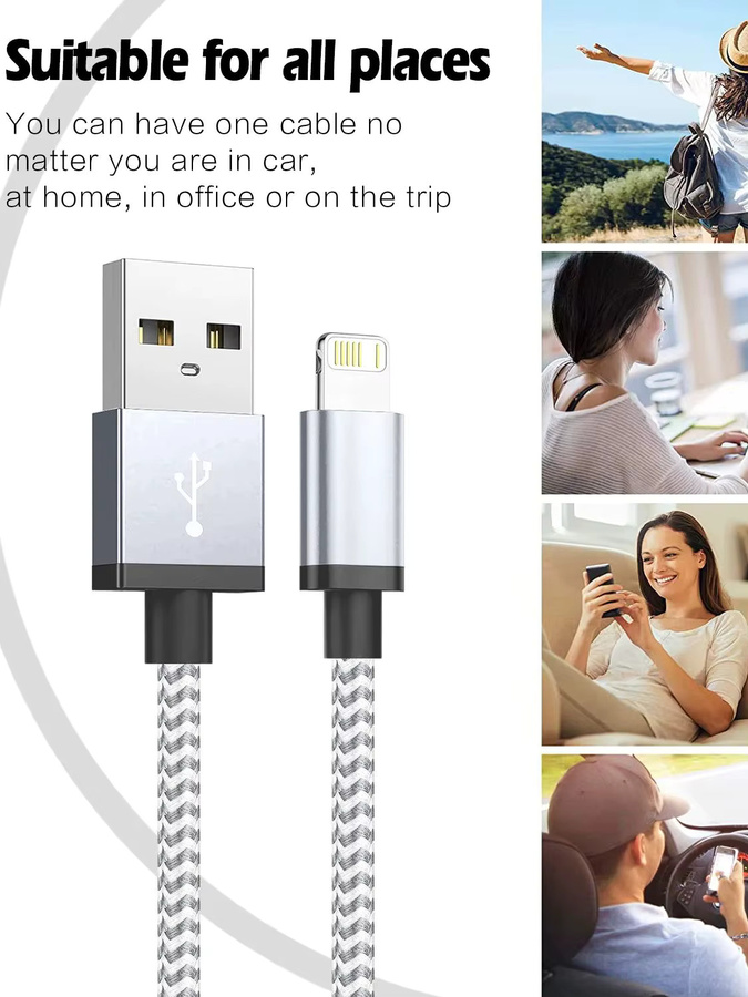 APFEN USB-A auf Lightning Schnelllade-USB-Ladekabel für iPhone und iPad in Silber - Bild 1